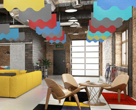 City skyline and wave acoustic baffles